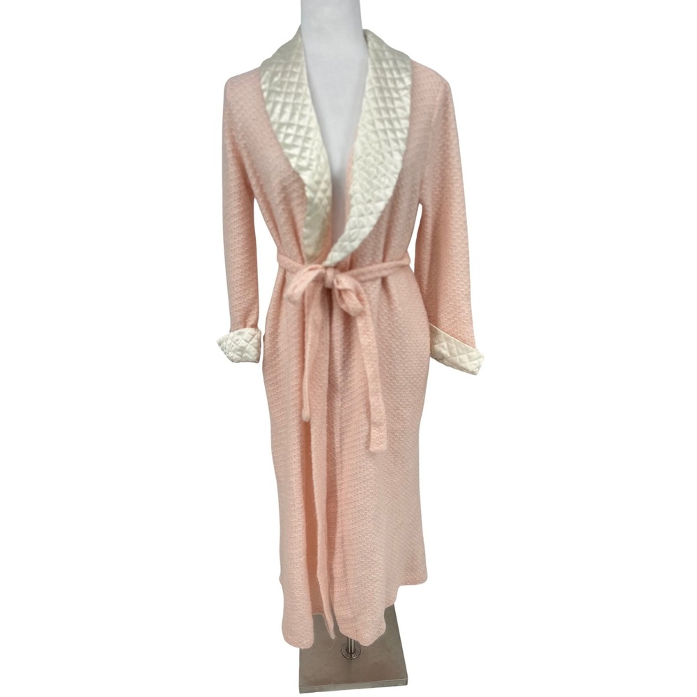 Vintage Victorias Secret Peach Sweater Knit Duster Robe Quilted Lounge One Size